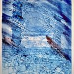 Petr Benda: Neúprosný čas z cyklu Těžké nebe, grafický list, 45 x 31 cm.    Foto: Petr Benda