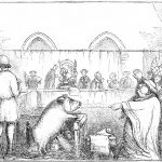 Soud s prasaty v roce 1547 v Lavegny. Ilustrace z knihy Robert Chambers: The Book of Days