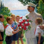 Boris Jeremejevič Vladimirskij: Růže pro Stalina. 1949, olej na plátně, 100x141 cm. Repro Virtual Museum of Political Art