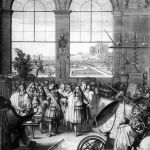 Sébastien Le Clerc: Návštěva Ludvíka XIV. v Akademii věd. Rytina, 1667. Repro bibliophilie.blogspot.com